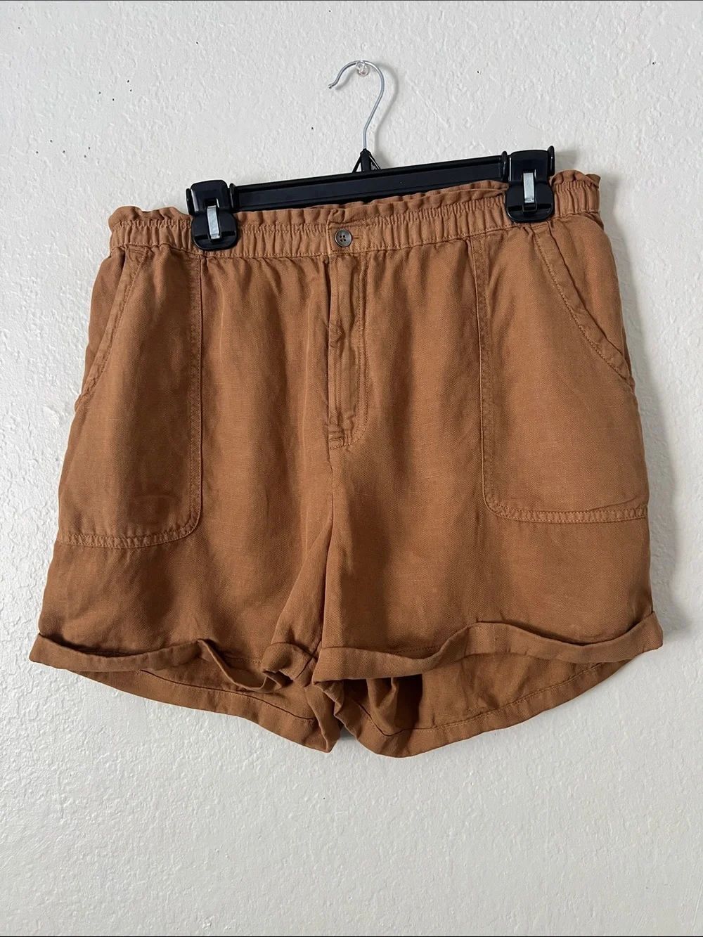 EUC JOIE Drawstring Linen-Blend Shorts - Brown- Size L